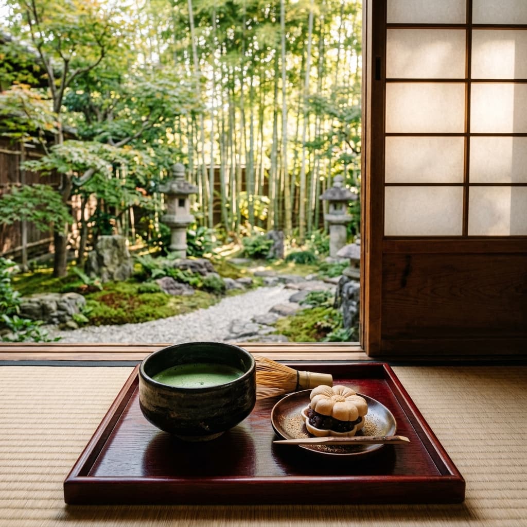 Traditional Matcha and Monaka Sweet
